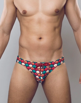V20 Print Swim Brief - Retro Red mens swim briefs, simple swimwear for men