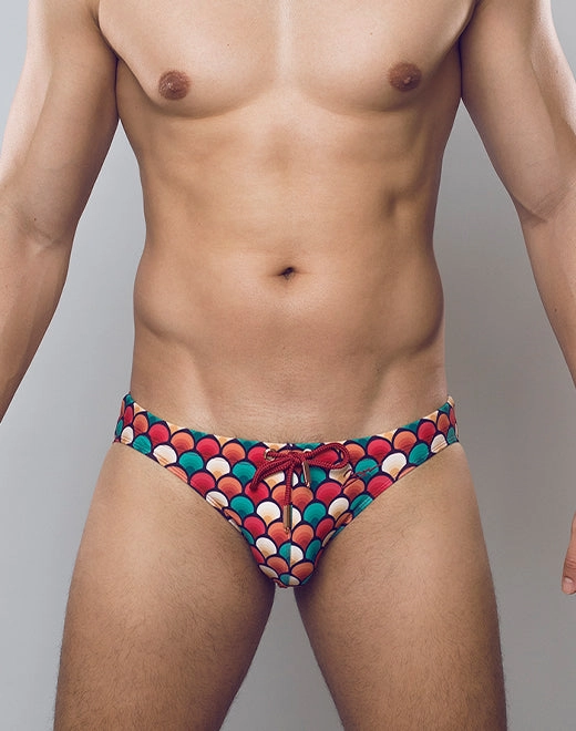 V20 Print Swim Brief - Retro Red mens swim briefs, simple swimwear for men