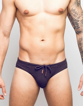V30 Textured Swim Brief - Signet Cocoa Black mens swim briefs, simple swimwear for men