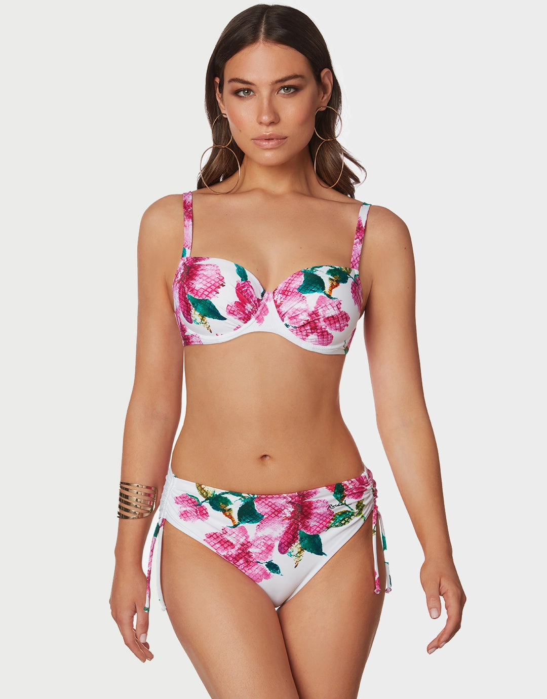 Valeria Moulded Underwired Bikini Set - White and Floral full coverage swim tops, cute bikini tops