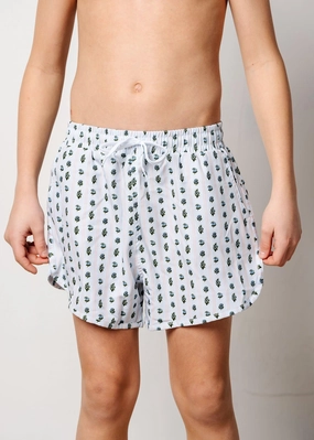 Vintage Blooms | Youth Retro Shorties boys summer swimwear, boys rash guard swim sets