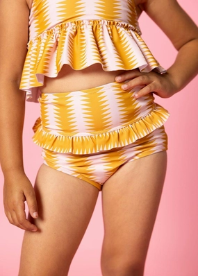 Vintage Triangles | Mini Mid-Ruffle Bottoms toddler girl swimwear, summer swimwear for girls