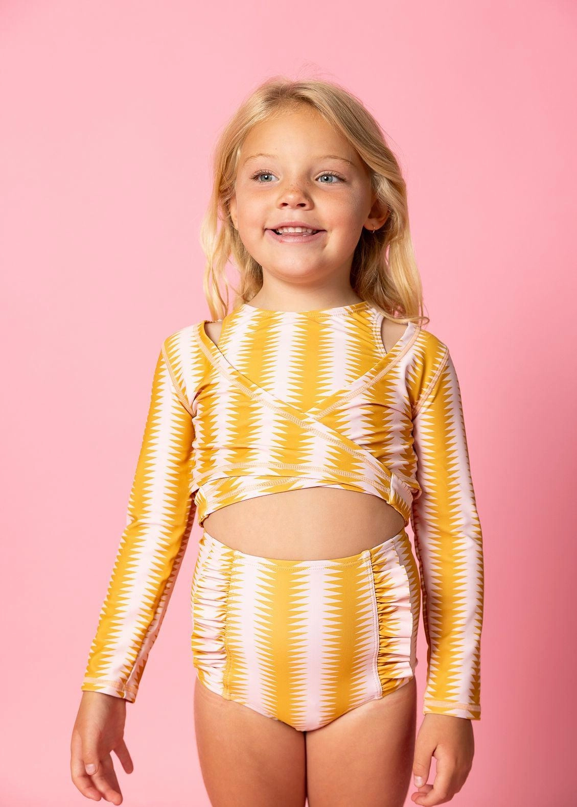 Vintage Triangles | Mini Wrap Top Rashguard toddler girl swimwear, summer swimwear for girls