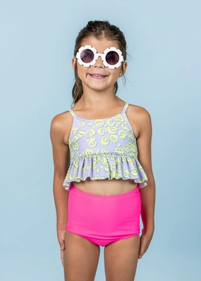 Vivid Cheetah | Mini Peplum Top toddler girl swimwear, summer swimwear for girls