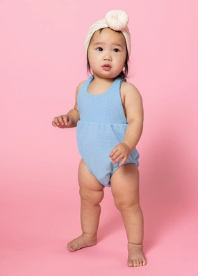 Waffled Barely Blue | Baby Romper One-Piece toddler girl swimwear, summer swimwear for girls
