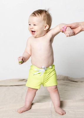 Waffled Glow Green | Baby Euro Shorts boys summer swimwear, boys rash guard swim sets