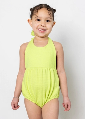 Waffled Glow Green | Baby Romper One-Piece toddler girl swimwear, summer swimwear for girls