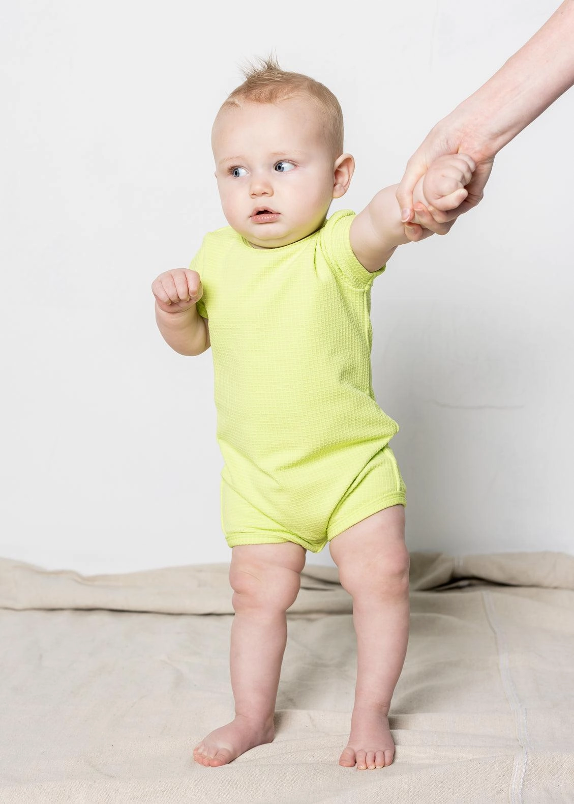 Waffled Glow Green | Baby Shorties Rashguard (Unisex) toddler girl swimwear, summer swimwear for girls