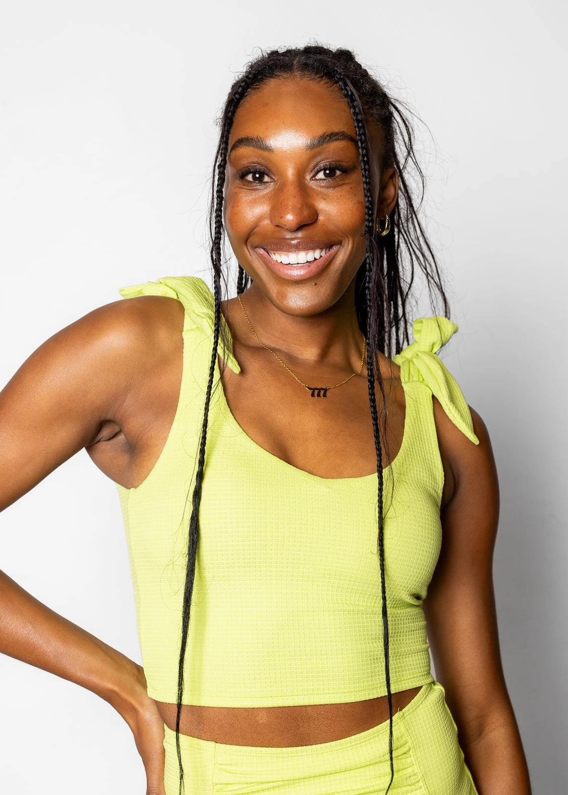 Waffled Glow Green | Knot Top tankini swim tops, adjustable bikini tops
