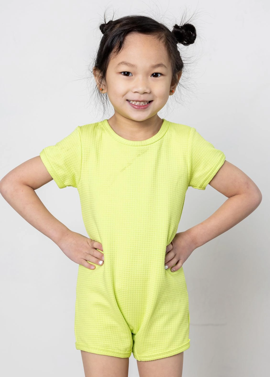 Waffled Glow Green | Mini Shorties Rashguard (Unisex) boys summer swimwear, boys rash guard swim sets