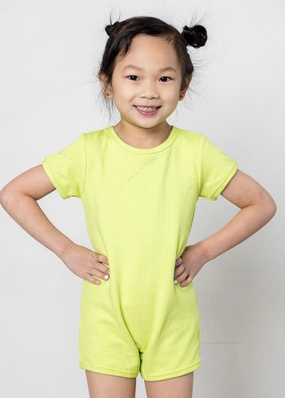 Waffled Glow Green | Mini Shorties Rashguard (Unisex) boys summer swimwear, boys rash guard swim sets