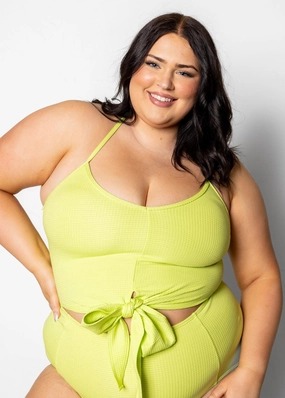 Waffled Glow Green | Tied-Up Top tankini swim tops, adjustable bikini tops