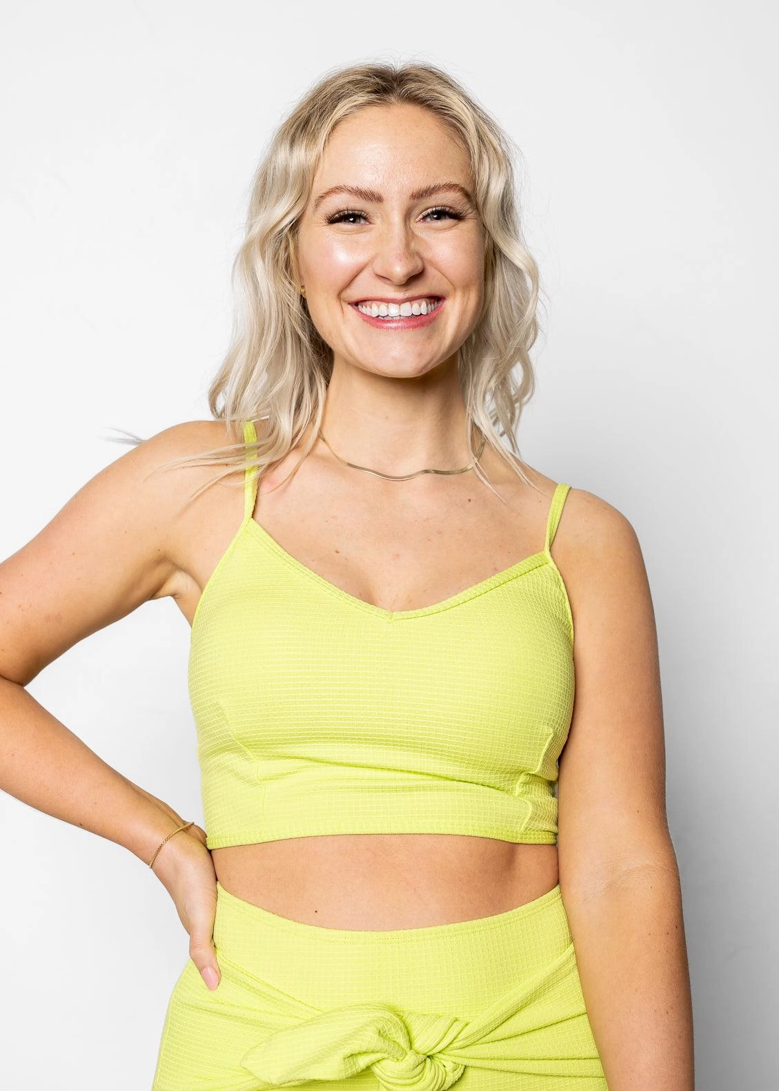 Waffled Glow Green | V'D Crop Top tankini swim tops, adjustable bikini tops