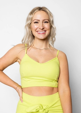Waffled Glow Green | V'D Crop Top tankini swim tops, adjustable bikini tops