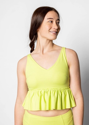 Waffled Glow Green | V-Neck Top tankini swim tops, adjustable bikini tops
