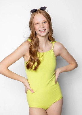 Waffled Glow Green | Youth Simply One-Piece toddler girl swimwear, summer swimwear for girls