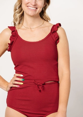 Waffled Maroon | Flutter Top tankini swim tops, adjustable bikini tops