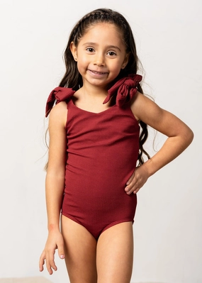 Waffled Maroon | Mini Everyday One-Piece toddler girl swimwear, summer swimwear for girls