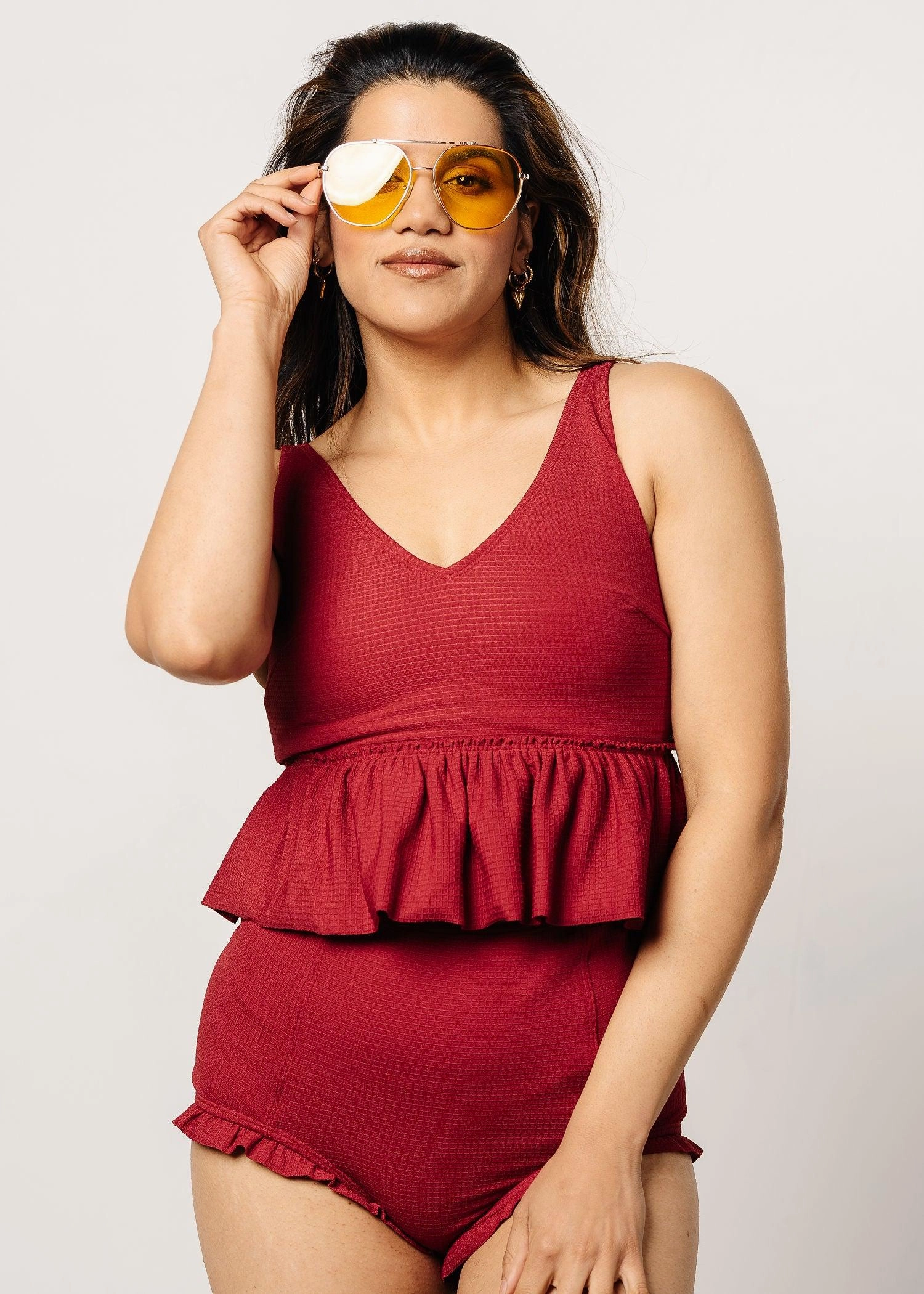 Waffled Maroon | V-Neck Top