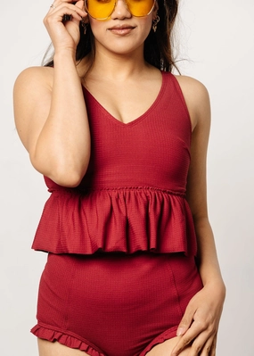 Waffled Maroon | V-Neck Top tankini swim tops, adjustable bikini tops