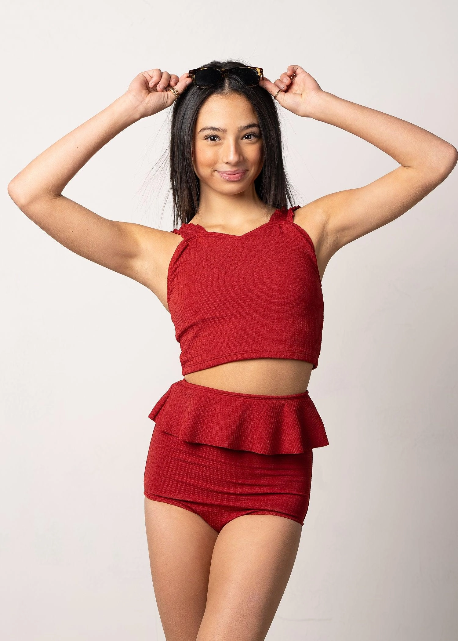 Waffled Maroon | Youth Peplum Bottoms