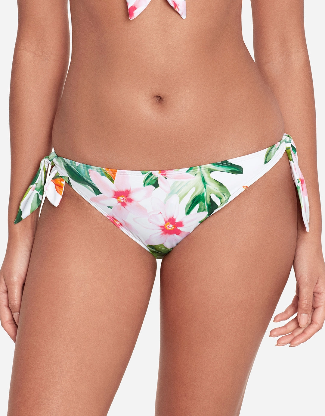 Watercolour Tropical Tie Side Hipster Bikini Pant - White Multi adjustable swim bottoms women, flattering bikini bottoms