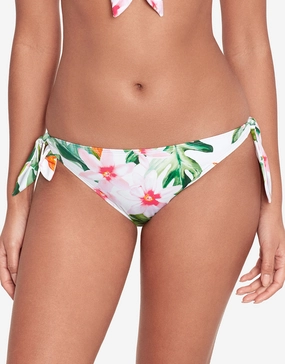 Watercolour Tropical Tie Side Hipster Bikini Pant - White Multi adjustable swim bottoms women, flattering bikini bottoms
