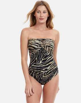 Wild Life Bandeau Swimsuit - Brown pool-ready swimwear for women, trendy swimwear collection