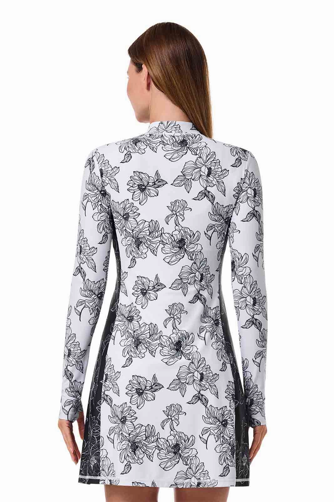 Women's Aspen Sunrise Long Sleeve Swim Dress | White/Black Colorblock