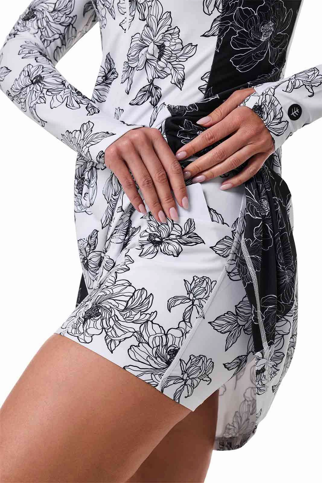 Women's Aspen Sunrise Long Sleeve Swim Dress | White/Black Colorblock