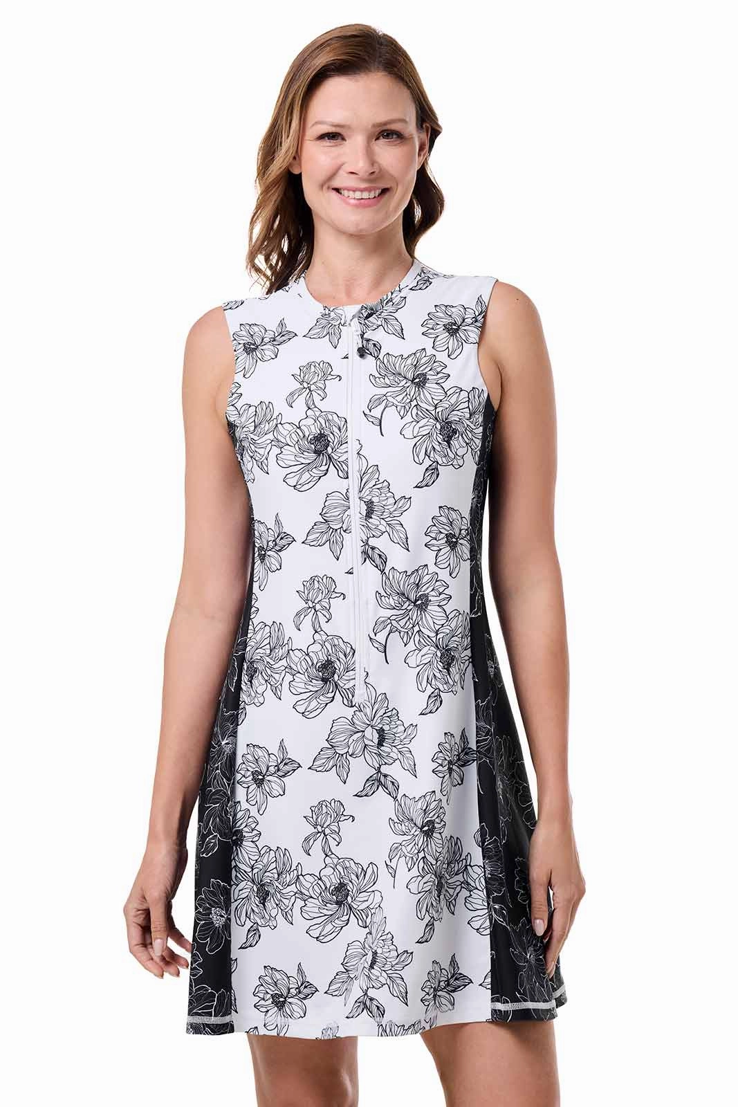 Women's Aspen Sunrise Sleeveless Swim Dress | White/Black Colorblock