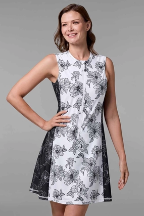 Women's Aspen Sunrise Sleeveless Swim Dress | White/Black Colorblock womens athletic swimwear, performance swimwear for women