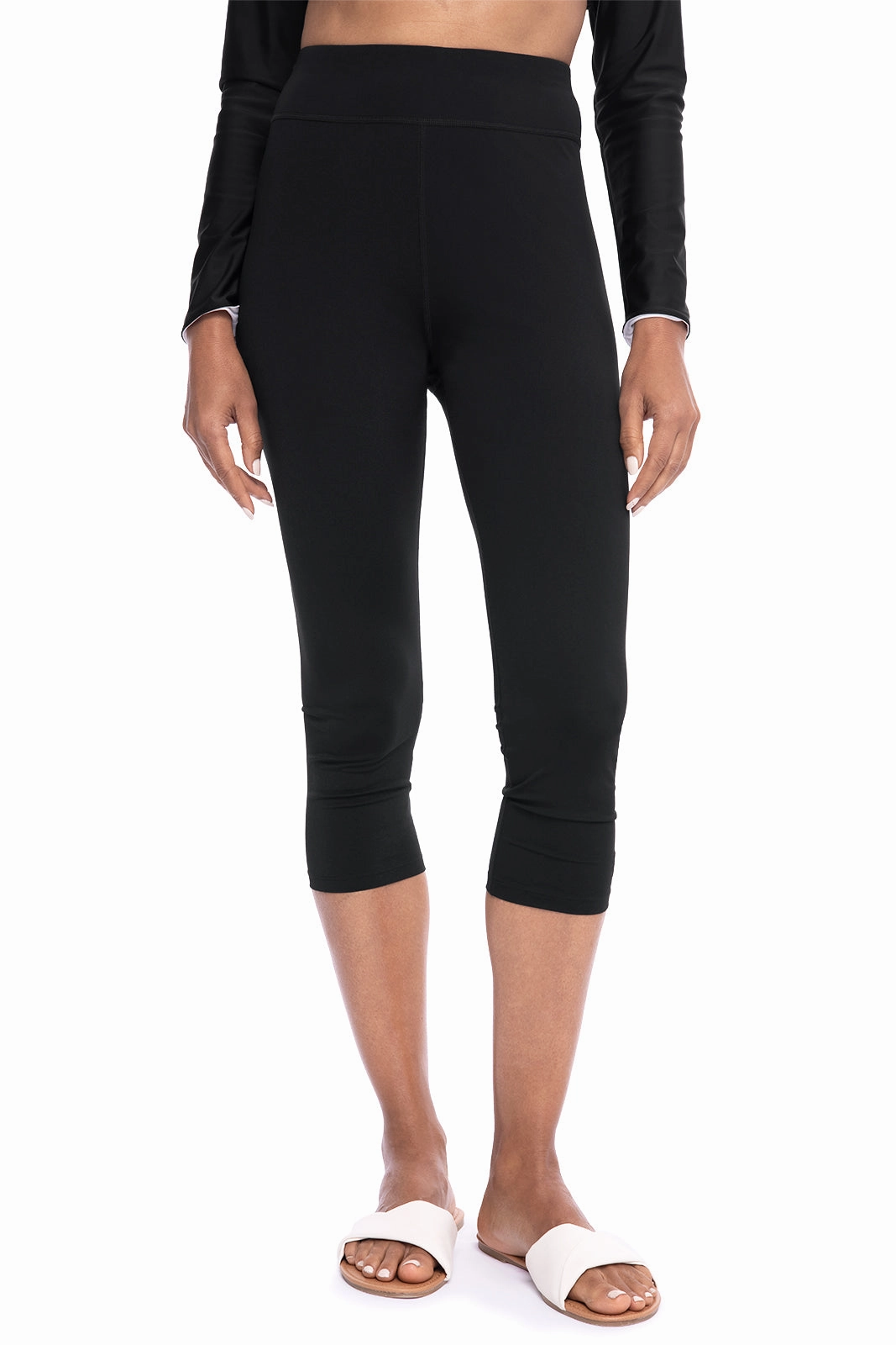 Women's Deep Water Swim Capris | Black adjustable swimsuits for women, breathable swimwear for ladies