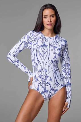 Women's Escalante Long Sleeve Swimsuit | White Iris Dusk adjustable swimsuits for women, breathable swimwear for ladies