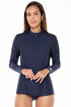 Women's Freestyle Long Sleeve Rash Guard  | Navy adjustable swimsuits for women, breathable swimwear for ladies