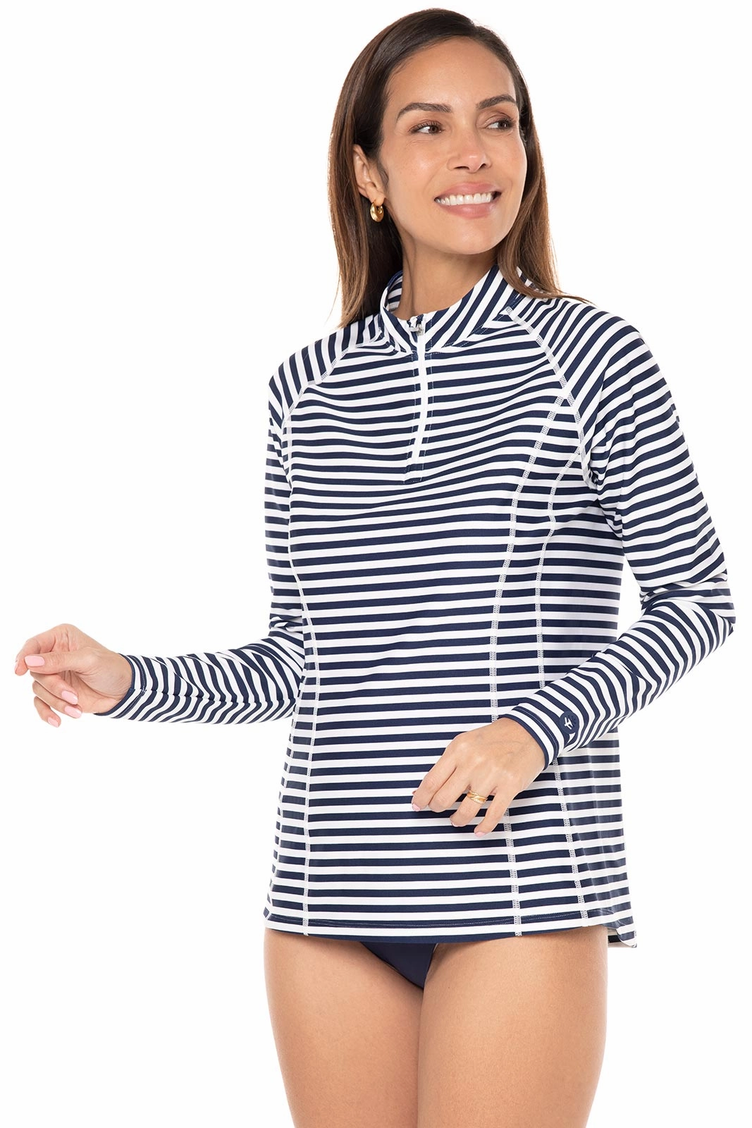 Women's Freestyle Long Sleeve Rash Guard | White/Navy Stripe
