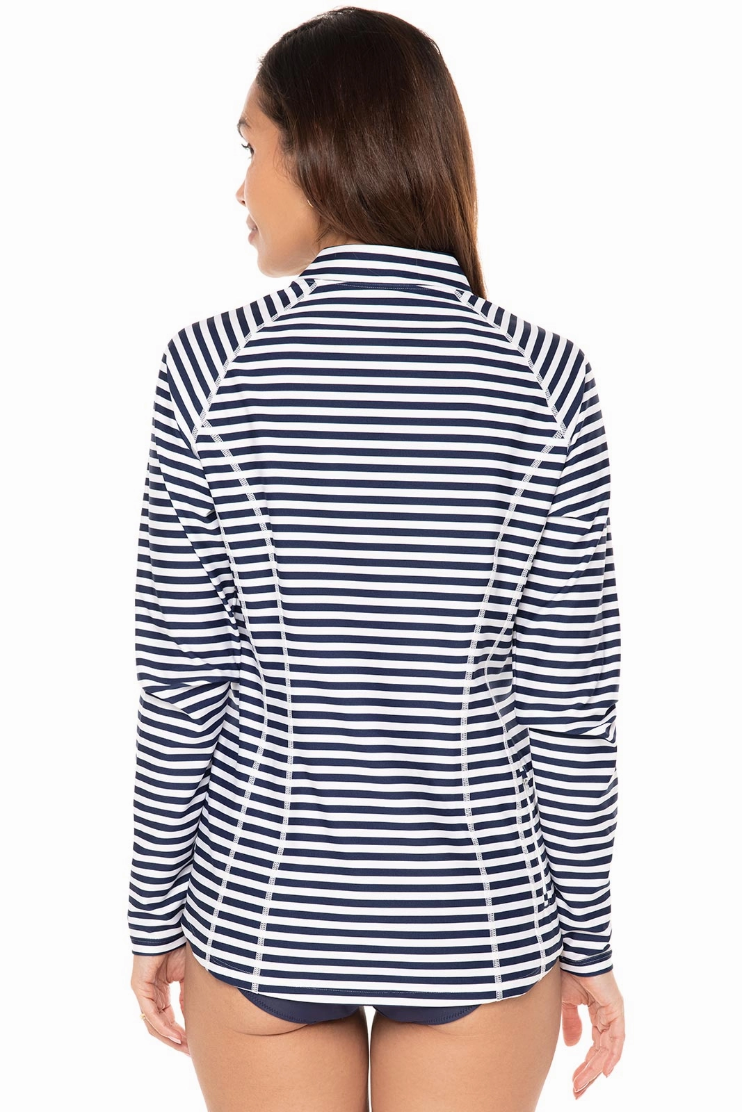 Women's Freestyle Long Sleeve Rash Guard | White/Navy Stripe