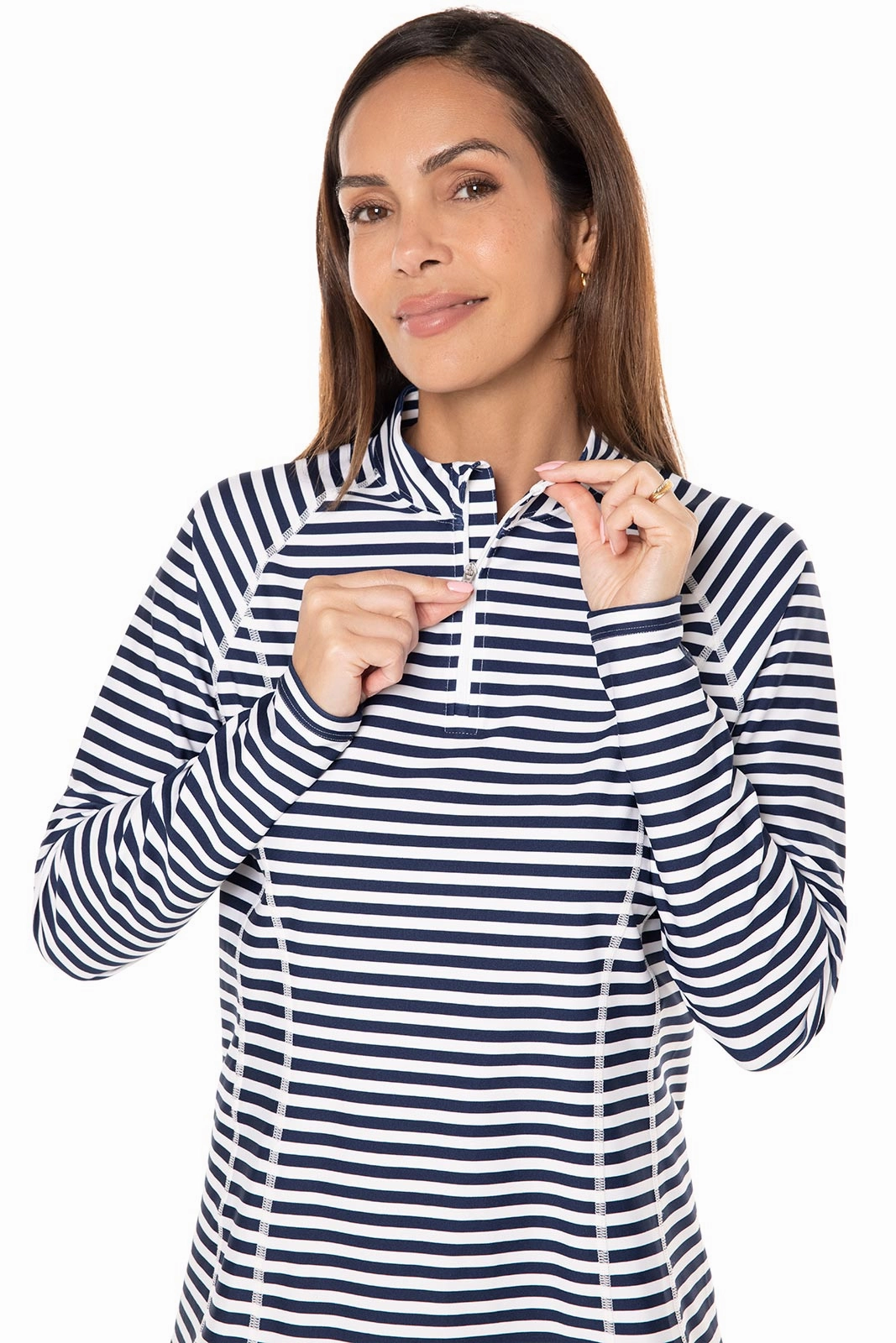 Women's Freestyle Long Sleeve Rash Guard | White/Navy Stripe