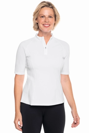 Women's Freestyle Short Sleeve Rash Guard | White adjustable swimsuits for women, breathable swimwear for ladies