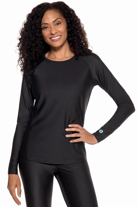Women's Hightide Lite Long Sleeve Swim Shirt | Black adjustable swimsuits for women, breathable swimwear for ladies