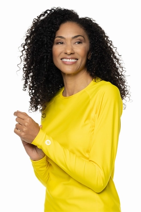 Women's Hightide Long Sleeve Swim Shirt | Bold Yellow adjustable swimsuits for women, breathable swimwear for ladies