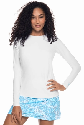 Women's Hightide Long Sleeve Swim Shirt | White womens athletic swimwear, performance swimwear for women