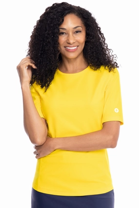 Women's Hightide Short Sleeve Swim Shirt | Bold Yellow womens athletic swimwear, performance swimwear for women