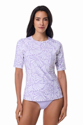 Women's Hightide Short Sleeve Swim Shirt | Lavendula Sea Fan adjustable swimsuits for women, breathable swimwear for ladies