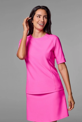 Women's Hightide Short Sleeve Swim Shirt | Tulip Pink womens athletic swimwear, performance swimwear for women