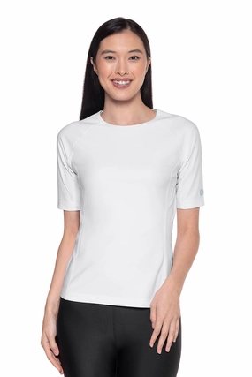 Women's Hightide Short Sleeve Swim Shirt | White adjustable swimsuits for women, breathable swimwear for ladies