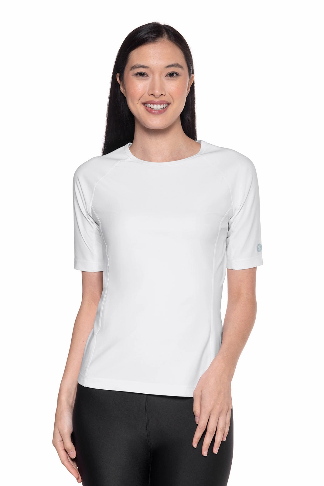 Women's Hightide Short Sleeve Swim Shirt | White adjustable swimsuits for women, breathable swimwear for ladies