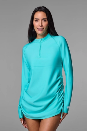 Women's Lawai Ruche Swim Shirt  | Tropical Mint womens athletic swimwear, performance swimwear for women