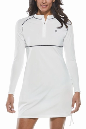 Women's Lawai Ruche Swim Shirt | White (Black Stitching) womens athletic swimwear, performance swimwear for women