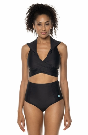 Women's Little Havana Hooded Wrap Top | Black womens athletic swimwear, performance swimwear for women